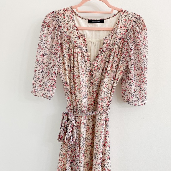 Sugarlips Arlene Floral Ruffle Midi Dress Pink - Picture 4 of 6